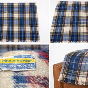 Vintage Wool of the West Plaid Blanket 55x55 100% Wool Throw